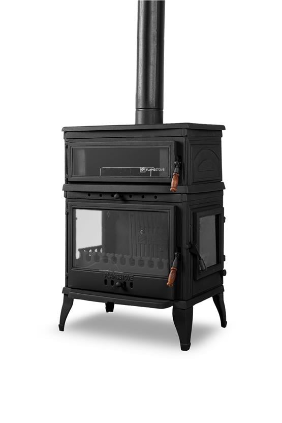 FLAME STOVE Retro 3 camlı yan kapaklı Fırınlı  Şömine Soba (45YK) / MAŞA TAKIMI HEDİYELİ