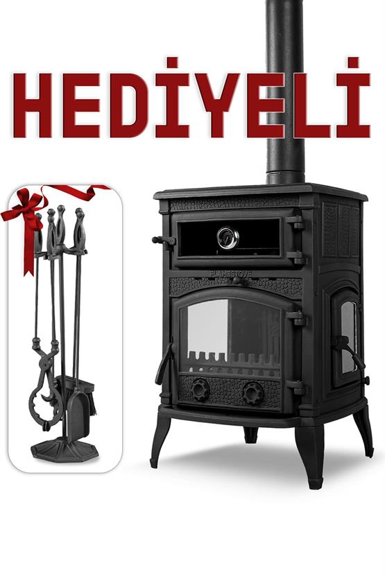FLAME STOVE Sirius 3 camlı yan kapaklı Fırınlı Şömine Soba (11YK) / MAŞA TAKIMI HEDİYELİ
