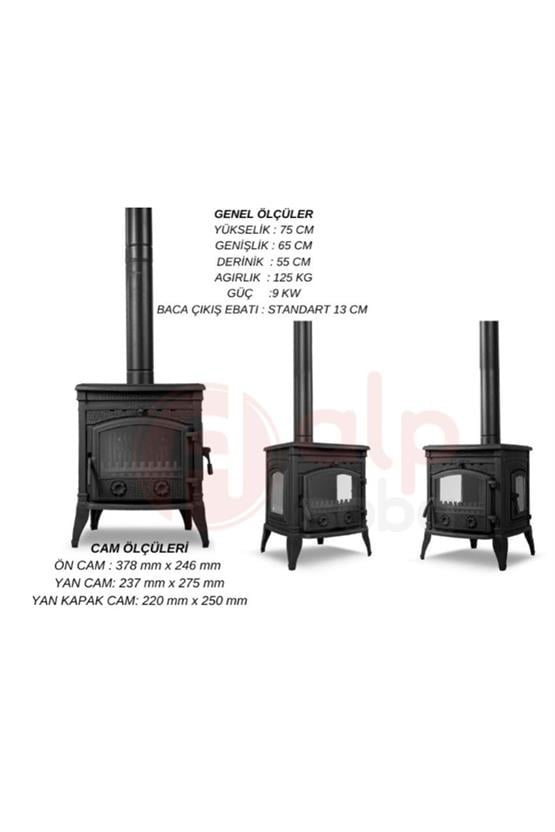FLAME STOVE Sirius Ultra Yan Kapaklı, Camlı Döküm Soba Şömine (14YK)