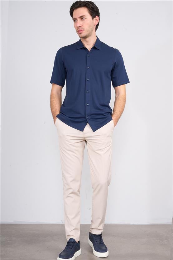 Halifaks A.Lacivert Erkek 12402 Italyan Yaka Düğmelı U Kollu Suprem Gömlek