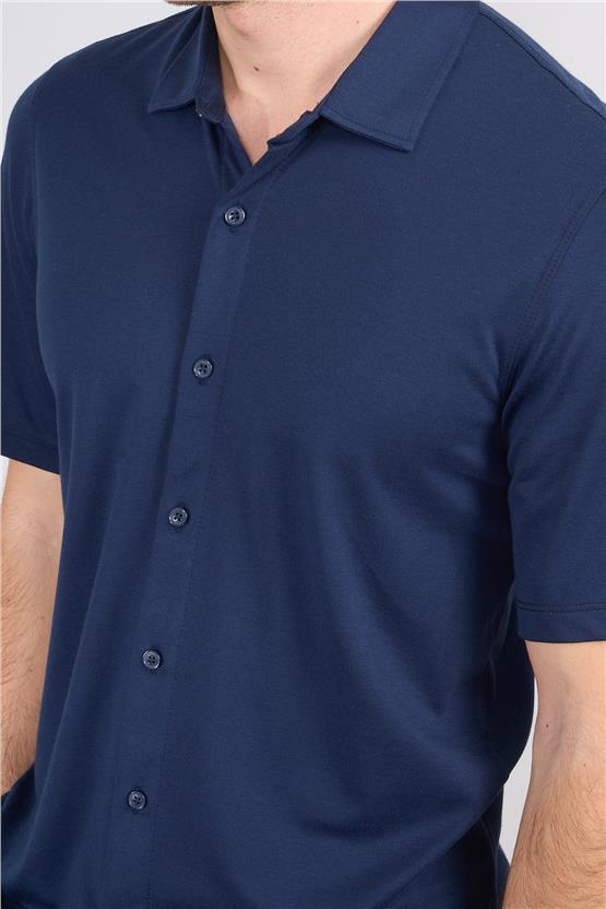 Halifaks A.Lacivert Erkek 12402 Italyan Yaka Düğmelı U Kollu Suprem Gömlek