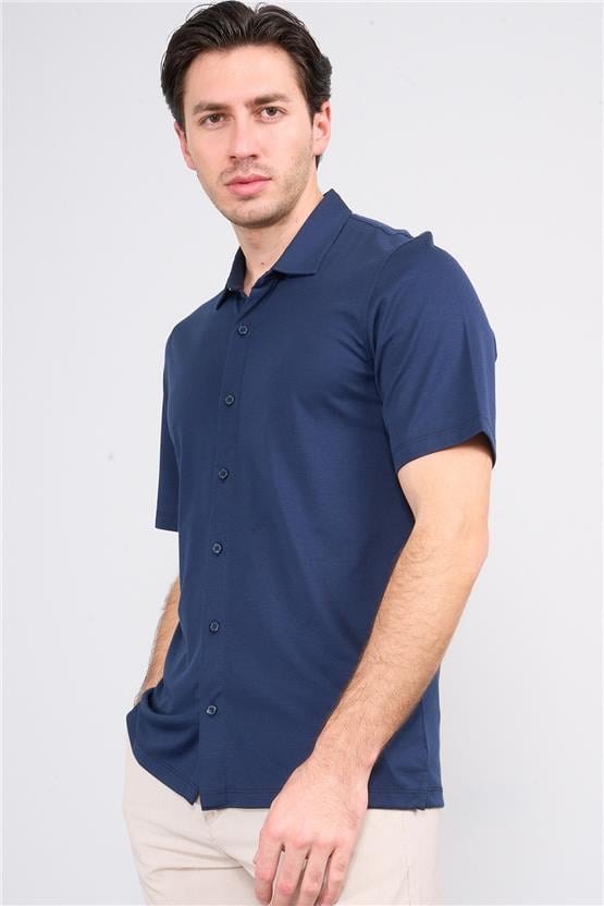 Halifaks A.Lacivert Erkek 12402 Italyan Yaka Düğmelı U Kollu Suprem Gömlek