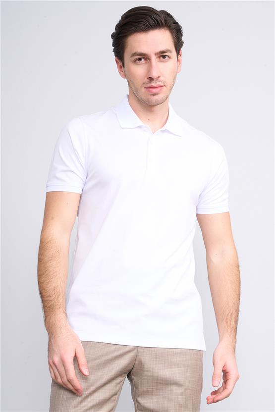 Halifaks Beyaz Erkek 12625 Düğmelı Polo Yaka Kısa Kol Etek Recme T-Shirt