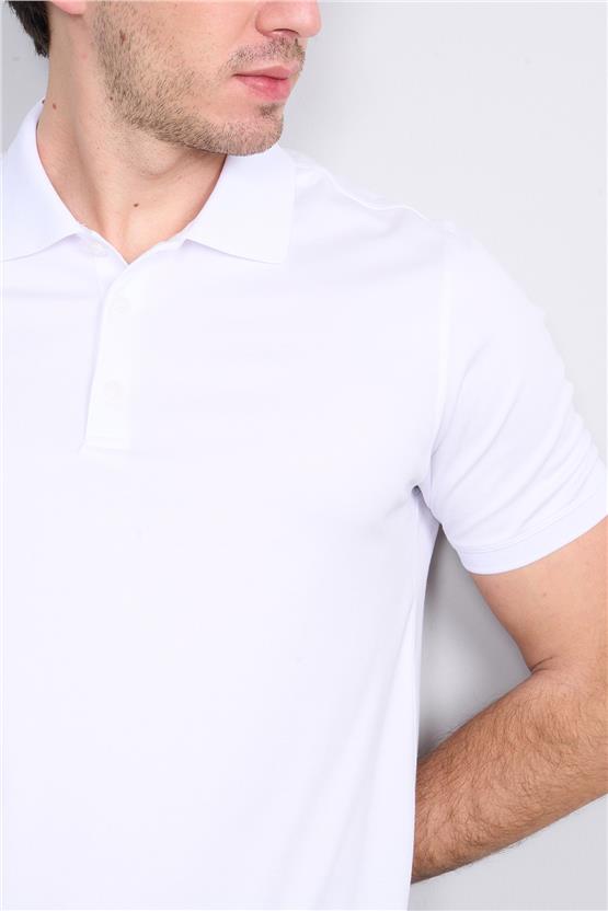 Halifaks Beyaz Erkek 12625 Düğmelı Polo Yaka Kısa Kol Etek Recme T-Shirt