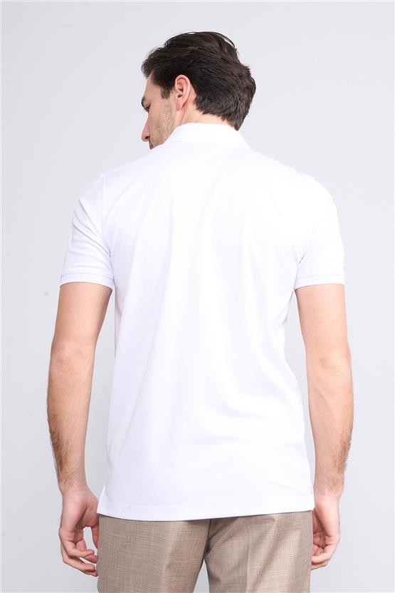 Halifaks Beyaz Erkek 12625 Düğmelı Polo Yaka Kısa Kol Etek Recme T-Shirt