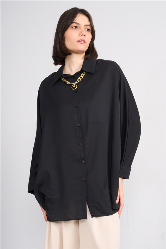 Helly Mg-4239 Siyah Kadın Aksesuarlı Gomlek S-Xl