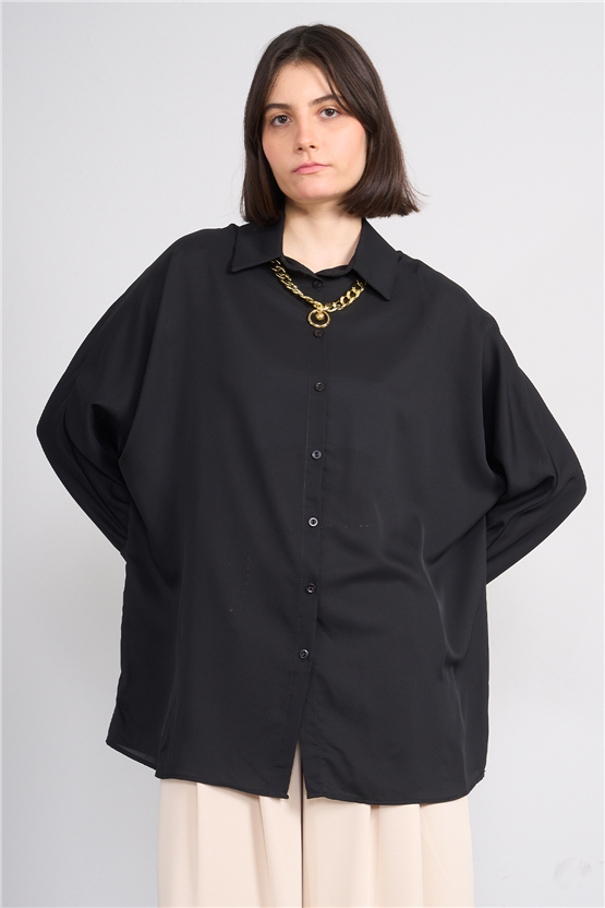 Helly Mg-4239 Siyah Kadın Aksesuarlı Gomlek S-Xl