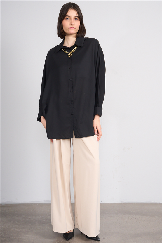 Helly Mg-4239 Siyah Kadın Aksesuarlı Gomlek S-Xl