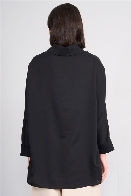 Helly Mg-4239 Siyah Kadın Aksesuarlı Gomlek S-Xl