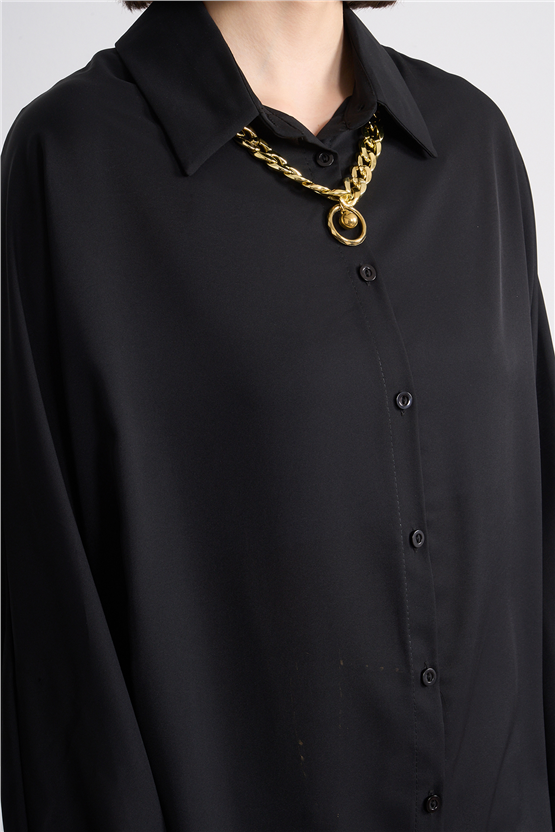 Helly Mg-4239 Siyah Kadın Aksesuarlı Gomlek S-Xl