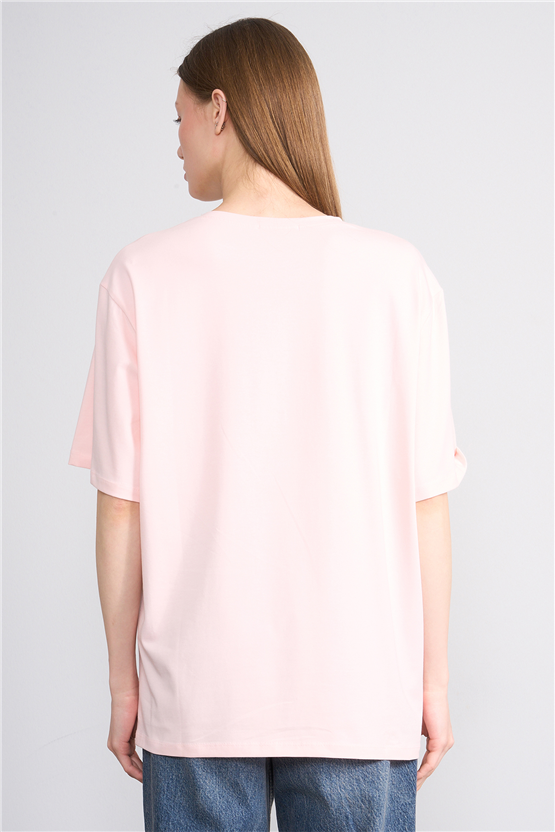 Helly Y25 Mb-6056 Pudra Kadın Stockholm Yazı Baskılı T-Shirt
