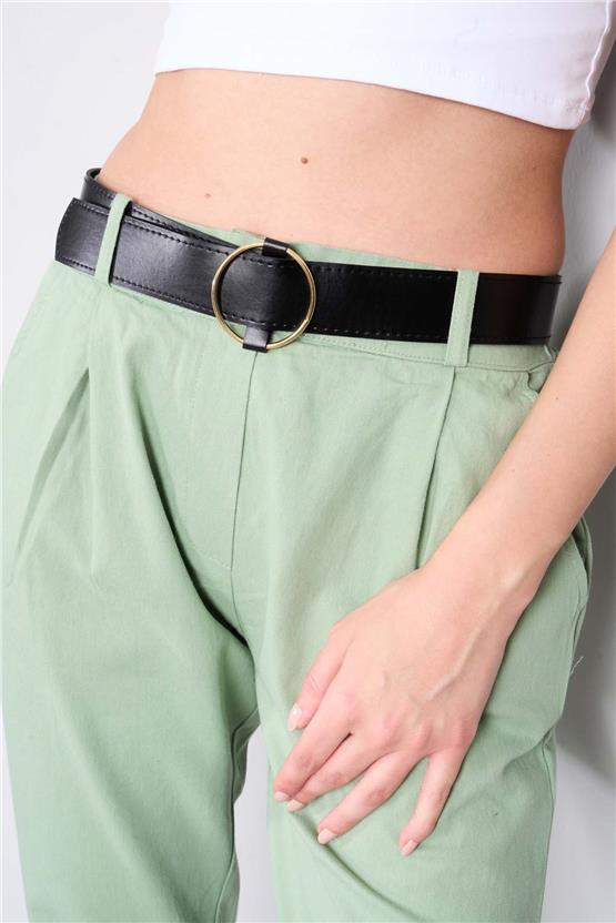 Helly Y25 Mp-1782 Yeşil Kadın Kemerli Mom Pantolon