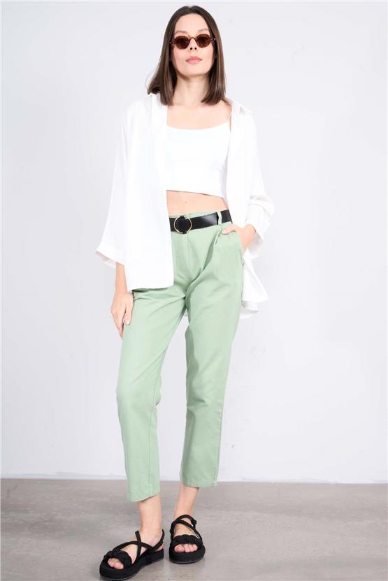 Helly Y25 Mp-1782 Yeşil Kadın Kemerli Mom Pantolon