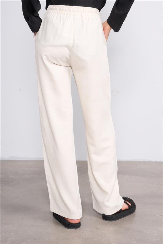 Helly Y25 Mp-4952 Bej Kadın Beli Bağlamalı Desenli Bol Pantolon