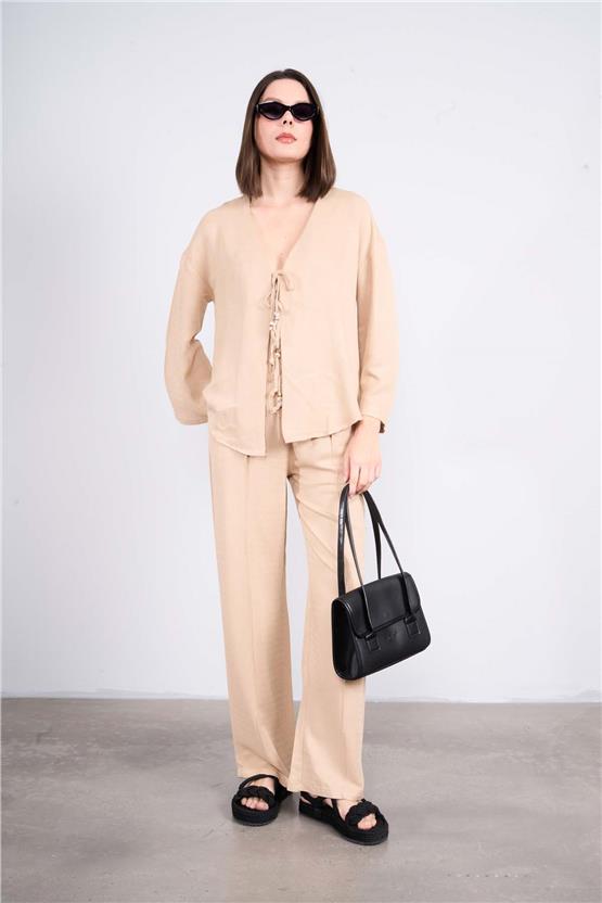 Helly Y25 Mt-5791 Bej Kadın Bagcıklı Alt Ust İkili Takım