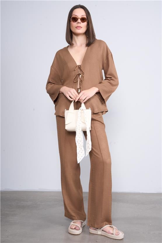 Helly Y25 Mt-5791 Kahverengi Kadın Bagcıklı Alt Ust İkili Takım