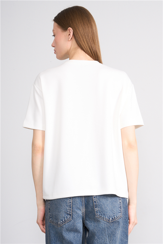 Helly Y26 Mb-5620 Ekru Kadın Bisiklet Yaka Tişört S-Xl