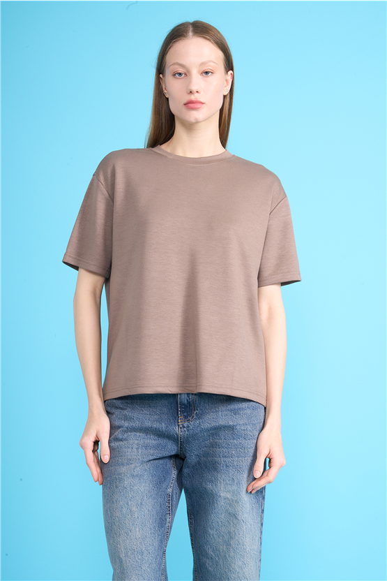 Helly Y26 Mb-5620 Kahve Kadın Bisiklet Yaka Tişört S-Xl