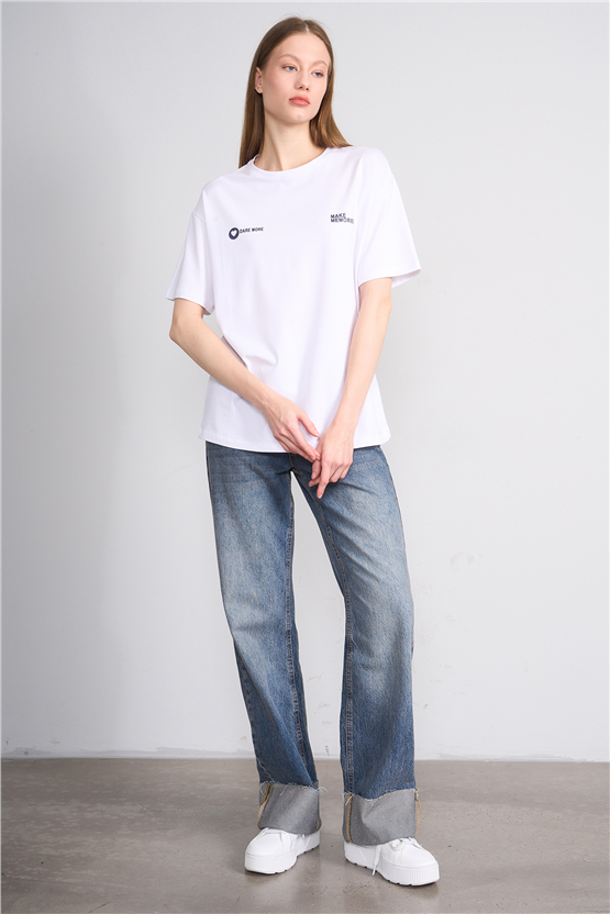 Helly Y26 Mb-7897 Ekru Kadın Yazılı T-Shirt S-Xl