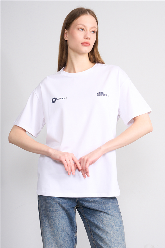 Helly Y26 Mb-7897 Ekru Kadın Yazılı T-Shirt S-Xl
