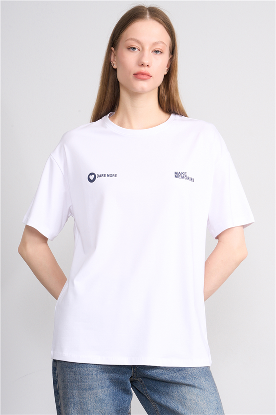 Helly Y26 Mb-7897 Ekru Kadın Yazılı T-Shirt S-Xl