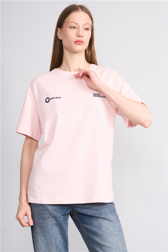 Helly Y26 Mb-7897 Pembe Kadın Yazılı T-Shirt S-Xl