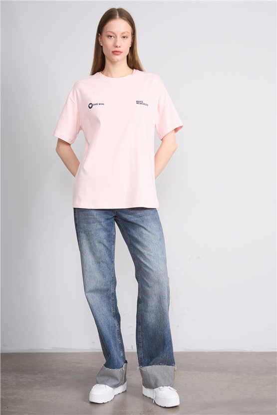 Helly Y26 Mb-7897 Pembe Kadın Yazılı T-Shirt S-Xl