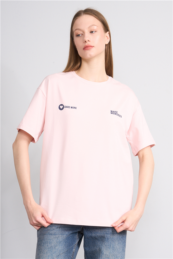 Helly Y26 Mb-7897 Pembe Kadın Yazılı T-Shirt S-Xl