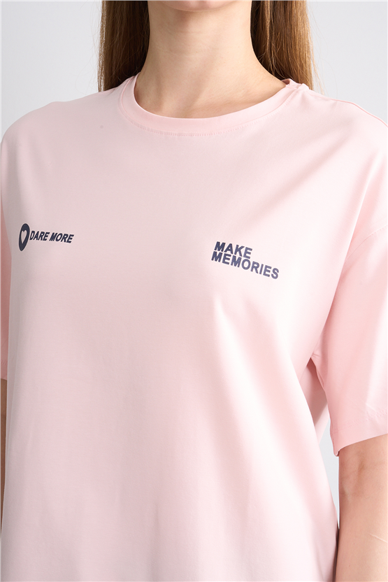 Helly Y26 Mb-7897 Pembe Kadın Yazılı T-Shirt S-Xl