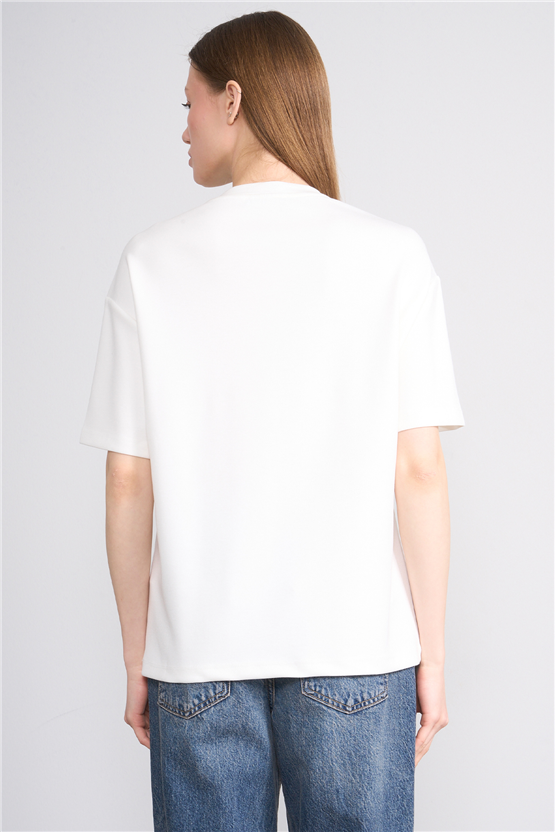 Helly Y26 Mb-8457 Ekru Kadın Yazılı T-Shirt S-Xl