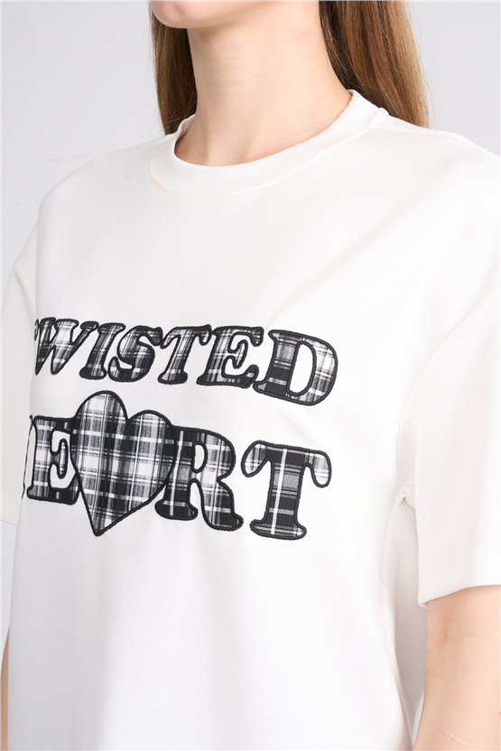 Helly Y26 Mb-8457 Ekru Kadın Yazılı T-Shirt S-Xl