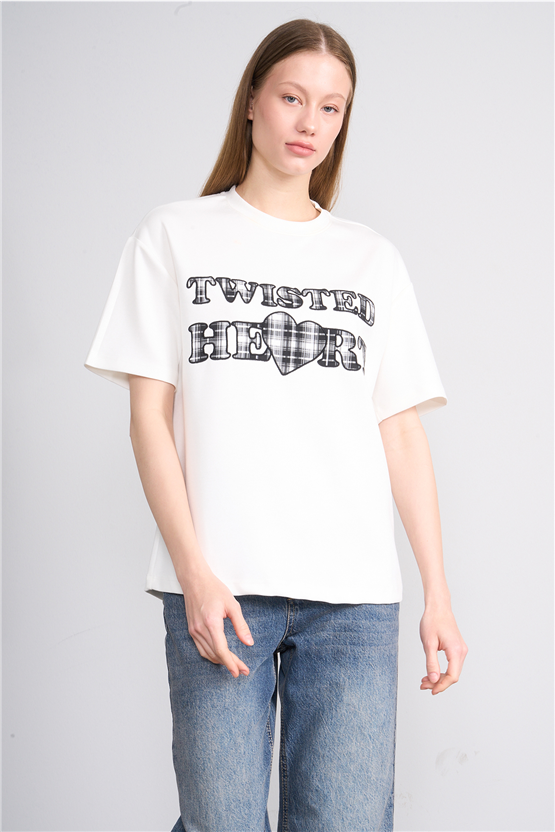 Helly Y26 Mb-8457 Ekru Kadın Yazılı T-Shirt S-Xl