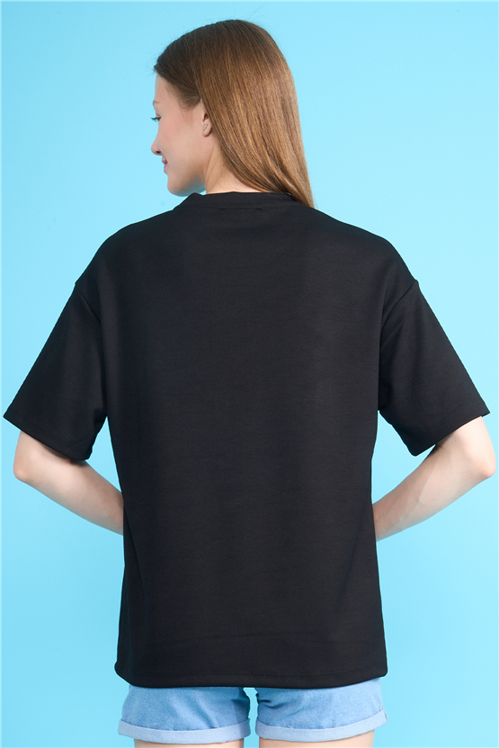 Helly Y26 Mb-8457 Siyah Kadın Yazılı T-Shirt S-Xl