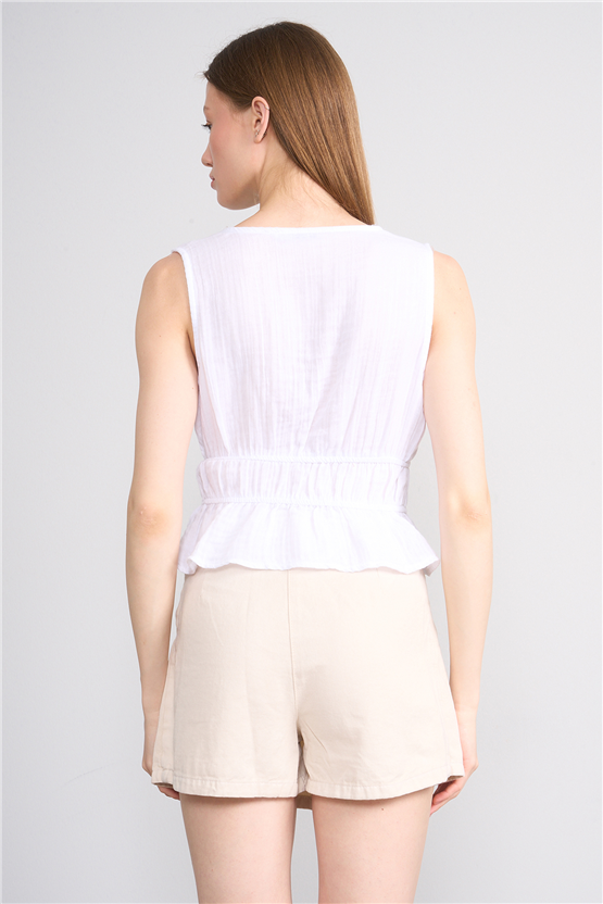 Helly Y26 My-7082 Ekru Kadın Müslin Kolsuz Bluz S-Xl
