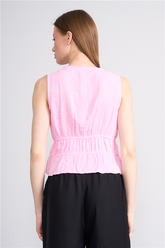 Helly Y26 My-7082 Pembe Kadın Müslin Kolsuz Bluz S-Xl