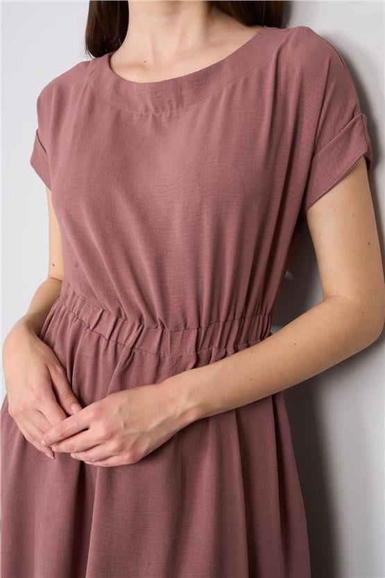 Hisset D49037 Açık Gül Kurusu Kadın Ayrobin Beli Lastikli Elbise