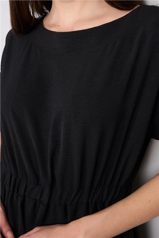 Hisset D49037 Siyah Kadın Ayrobin Beli Lastikli Elbise