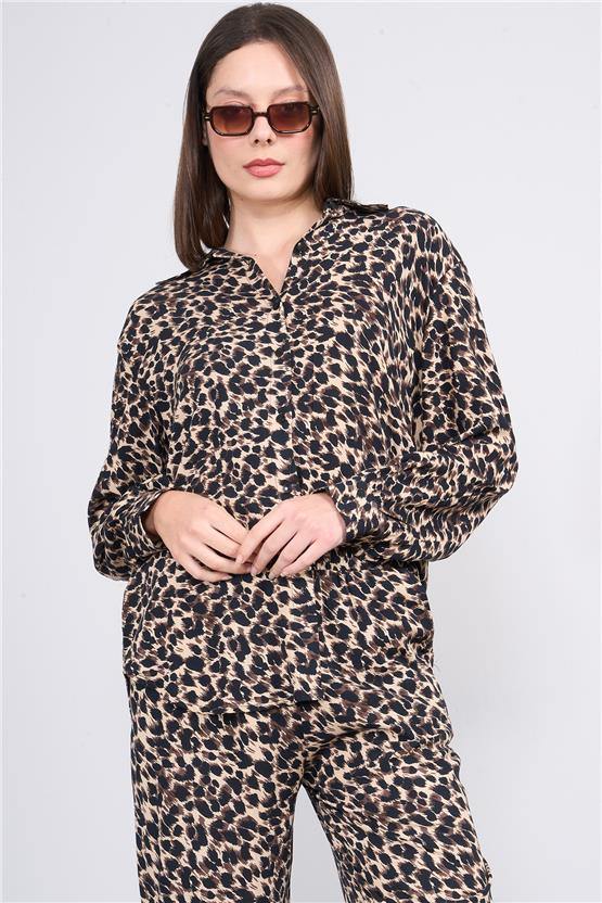 Hisset T52508 Vizon Kadın Leopar Viskon Takım