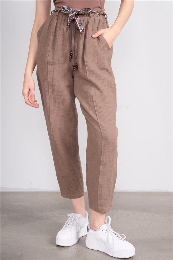 Hisset Y26 P2536 Vizon Kadın Müslin Paçası Pileli Pantolon 38-44