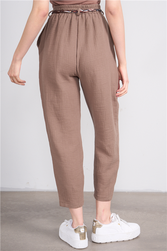 Hisset Y26 P2536 Vizon Kadın Müslin Paçası Pileli Pantolon 38-44