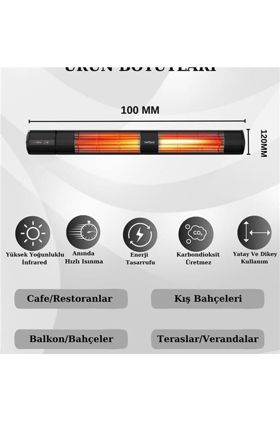Hottable Classic Plus Duvar Tipi Dış Mekan İnfrared Isıtıcı 3000 Watt (U.kumandalı 5 kademe Isı ayarı)