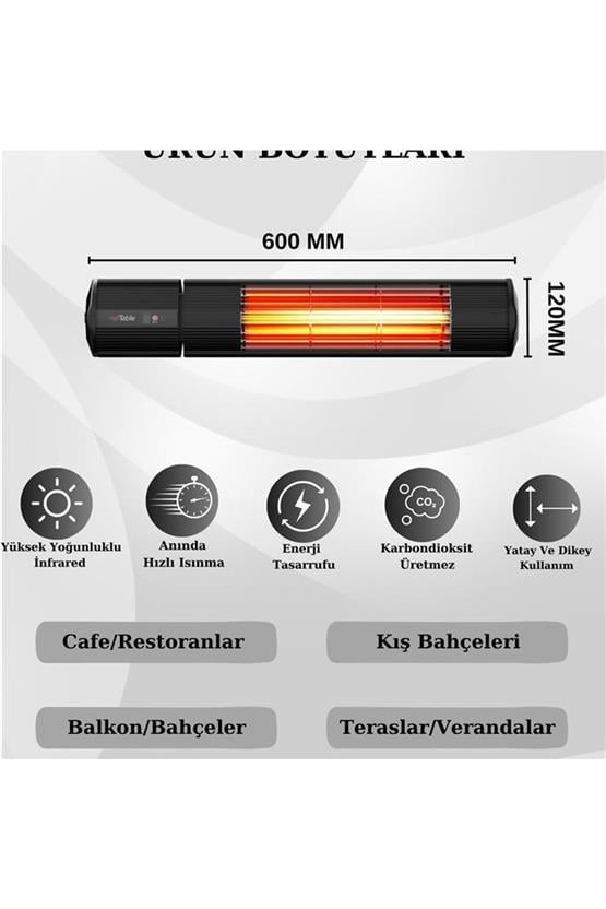 Hottable Classic Plus Duvar Tipi Dış Mekan İnfrared Isıtıcı 2000 Watt (U.kumandalı 5 kademe Isı ayarı)
