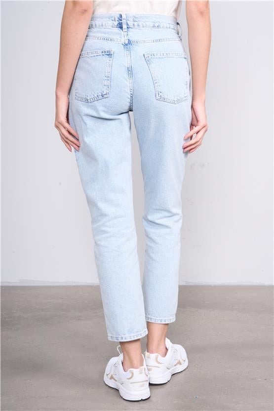 İkoll 0029857 028 Mavi Kadın Pamuk Mom Jean Pantolon
