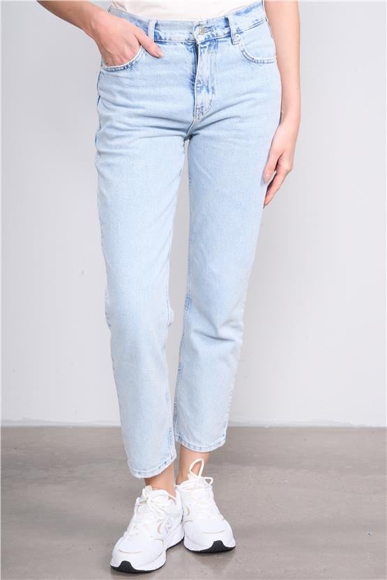 İkoll 0029857 028 Mavi Kadın Pamuk Mom Jean Pantolon