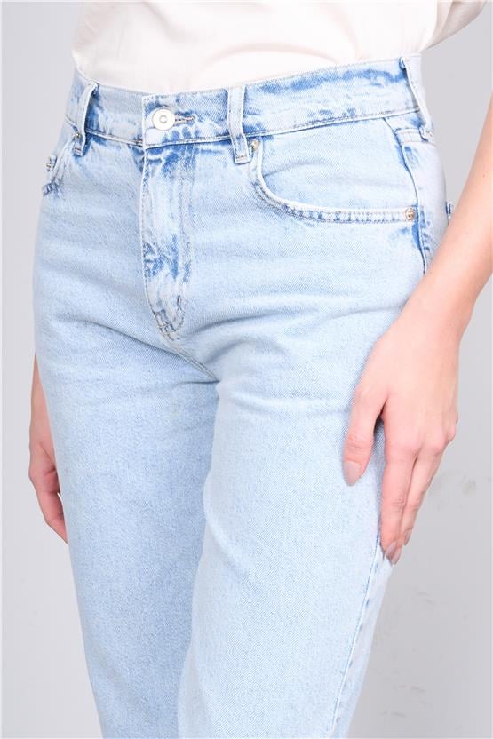 İkoll 0029857 028 Mavi Kadın Pamuk Mom Jean Pantolon