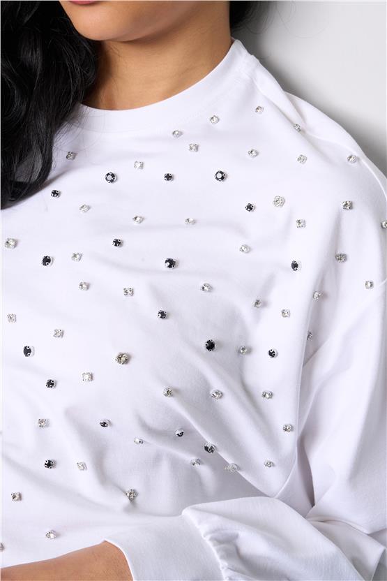 İkoll 0033013 Ekru Kadın Taş Cakımlı Modal S-Shırt