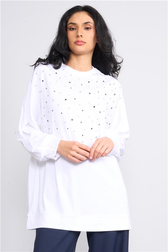 İkoll 0033013 Ekru Kadın Taş Cakımlı Modal S-Shırt