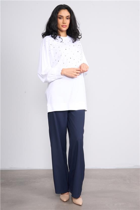 İkoll 0033013 Ekru Kadın Taş Cakımlı Modal S-Shırt