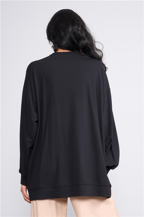 İkoll 0033013 Siyah Kadın Taş Cakımlı Modal S-Shırt