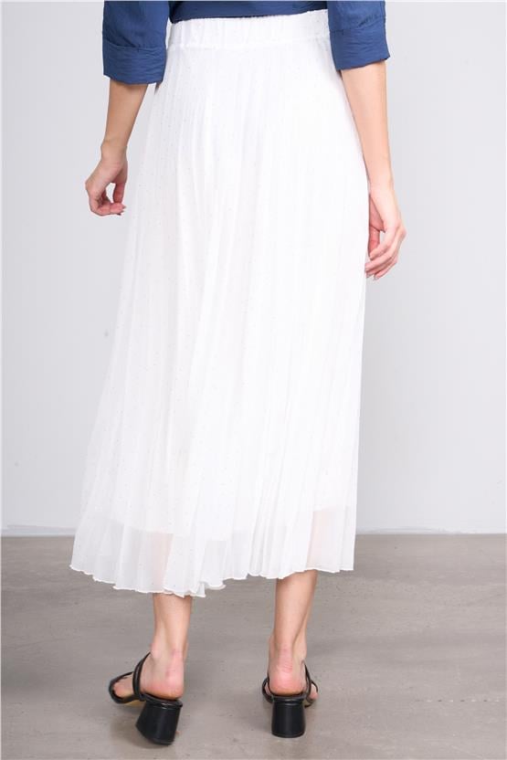 İkoll 0034529 Ekru Kadın Taşlı Piliseli Sıfon Etek